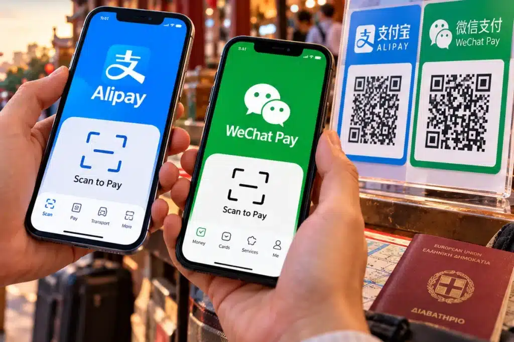 Πληρωμές στην Κίνα με Alipay και WeChat Pay μέσω κινητού και QR code σε κατάστημα