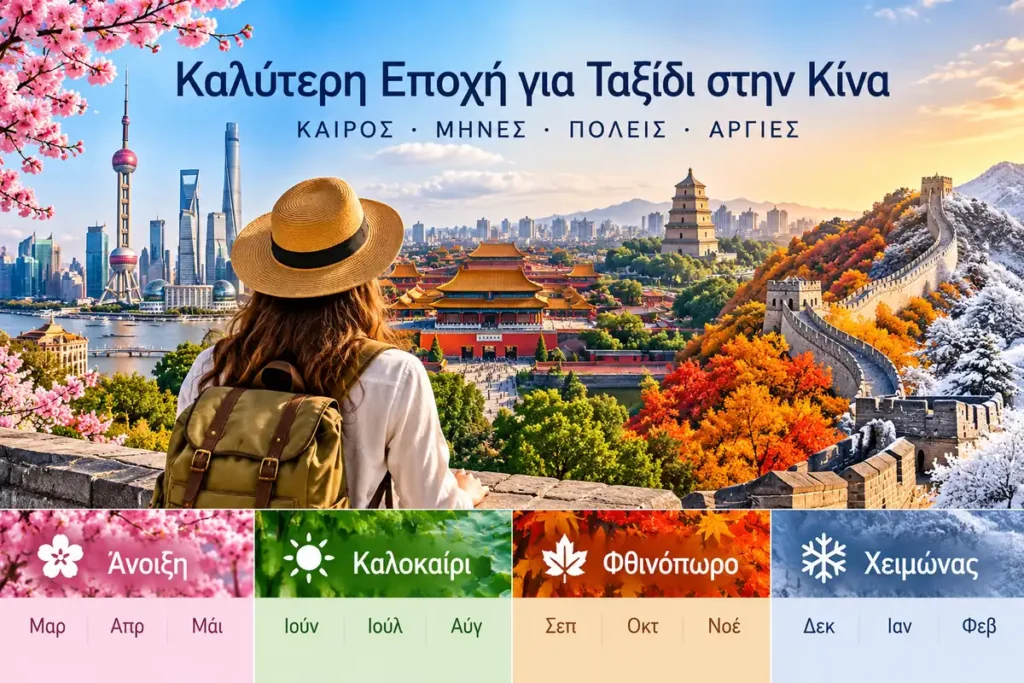 Καλύτερη εποχή για ταξίδι στην Κίνα με Σαγκάη, Σινικό Τείχος και απεικόνιση των τεσσάρων εποχών